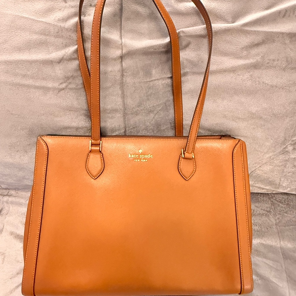 ✨ Kate Spade Staci Large Saffiano Leather Carryall Tote - Warm Cognac/Ginger ✨